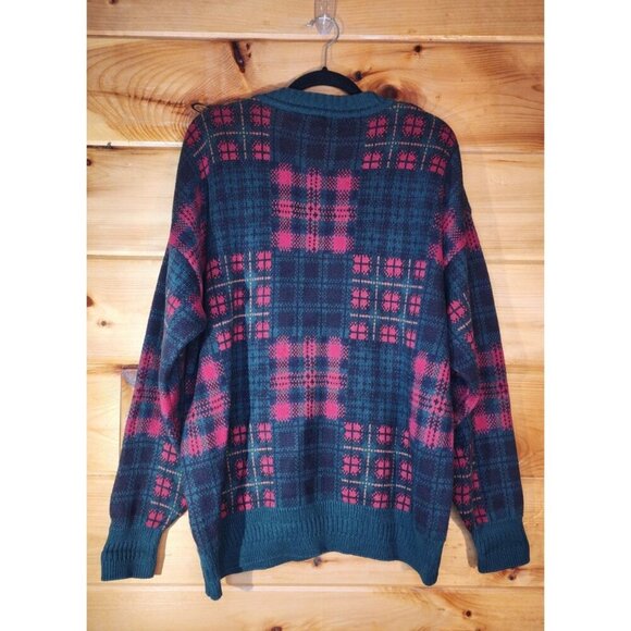 Vintage Gant Size Large Red Green Plaid Cotton Heavy Crew Sweater - Picture 7 of 9